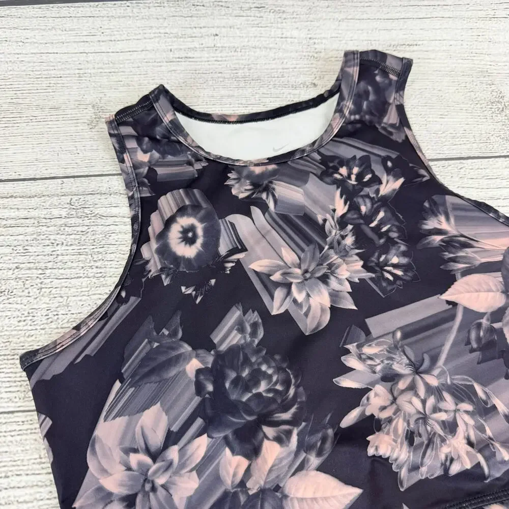 Nike Women's Dri-Fit Gray & Pink Floral Cropped Workout Tank Size Medium